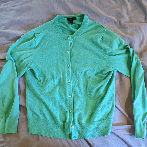 JCrew cotton blend cardigan, aqua/size L - Picture 1 of 4